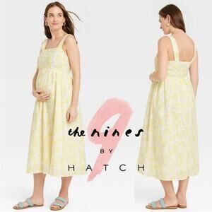 The Nines by Hatch Yellow Floral Cotton Maternity Midi Sundress M